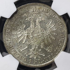 1863-A Austria 1 Florin NGC MS64 Lot#G8799 Silver! Choice UNC! Top Graded!