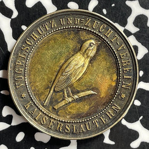 1910 Germany Kaiserslautern Canary Breeding Award Medal Lot#JM9803 Silver! 33mm