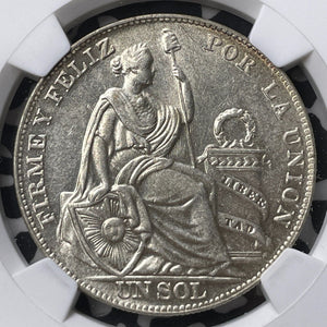 1934 Peru 1 Sol NGC AU58 Lot#G9011 Large Silver!