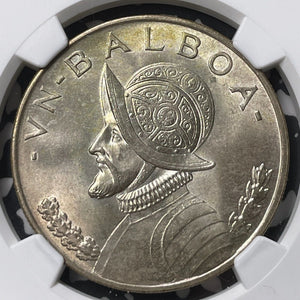 1947 Panama 1 Balboa NGC MS64+ Lot#G9002 Large Silver! Choice UNC!