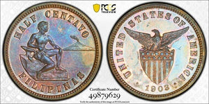 1903 U.S. Philippines 1/2 Half Centavo PCGS PR64BN Lot#G8328 Proof! Choice UNC!