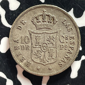 1868 Spanish Philippines 10 Centavos Lot#T4650 Silver!