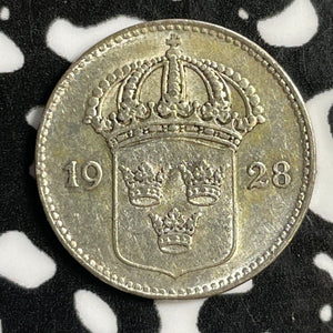 1928 Sweden 10 Ore Lot#E2472 Silver! High Grade! Beautiful!