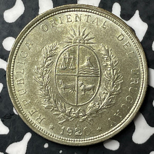 1920 Uruguay 20 Centesimos Lot#E6827 Silver! High Grade! Beautiful!