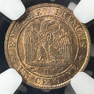 1853-D France 1 Centime NGC MS65RB Lot#G8888 Gem BU! Solo Top Graded!