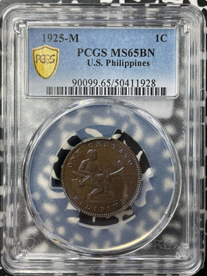 1925-M U.S. Philippines 1 Centavo PCGS MS65BN Lot#G8639 Top Graded! Gem BU!