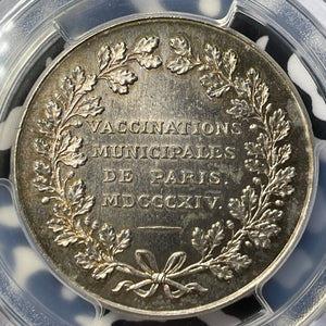 "1814" France Paris Vaccinations Jeton PCGS MS63 Lot#G9438 Silver! Bramsen-1549