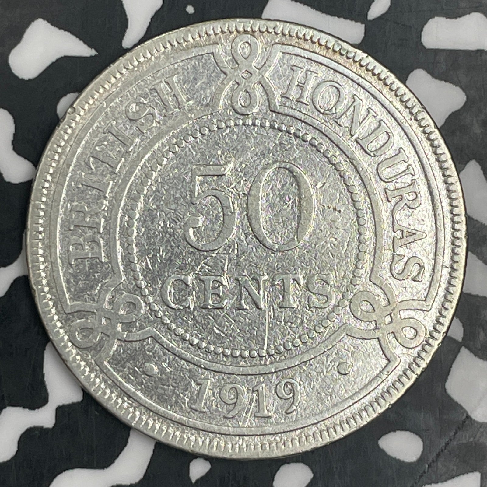 1919 British Honduras 50 Cents Lot#F9624 Silver! Cleaned