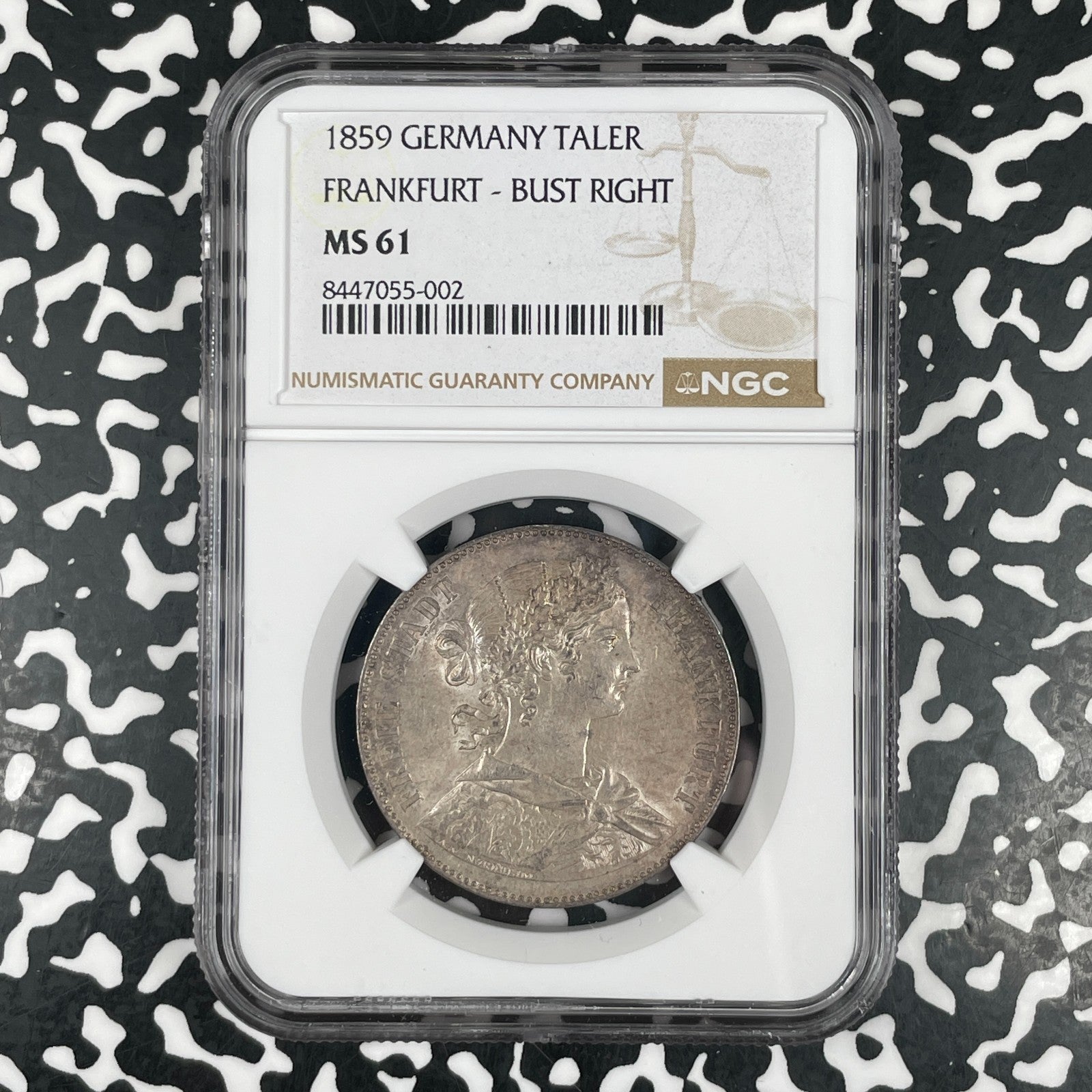 1859 Germany Frankfurt 1 Thaler NGC MS61 Lot#G3552 Silver! KM#360 Bust Right