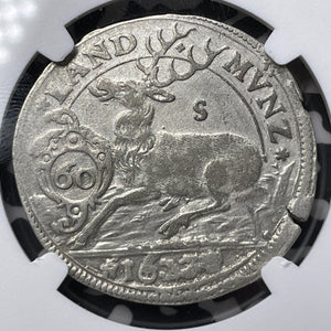 1623 Germany Wurttemberg 60 Kreuzer NGC Cleaned-XF Details Lot#G7476 Silver!