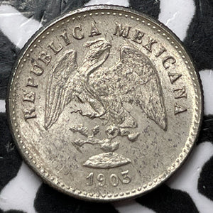 1903-CN Q Mexico 5 Centavos Lot#D7424 Silver! High Grade! Beautiful!