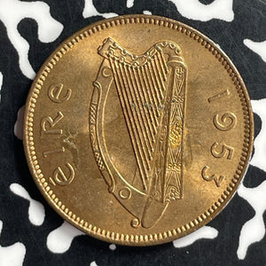 1953 Ireland 1/2 Penny Half Penny Lot#T6830 High Grade! Beautiful!