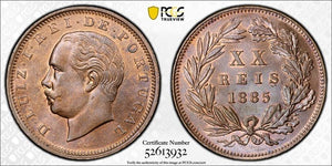 1885 Portugal 20 Reis PCGS MS63BN Lot#G924 Choice UNC! Gomes#L1.07.04