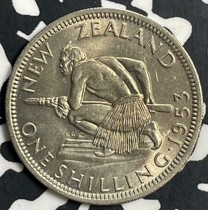 1953 New Zealand 1 Shilling Lot#T0751 High Grade! Beautiful! Key Date!