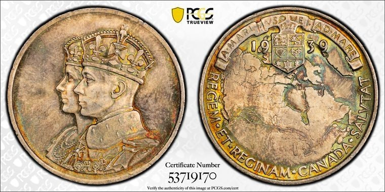 1939 G.B. Canada Royal Visit Medal PCGS MS65 Lot#G3680 Silver! Beautiful Toning!