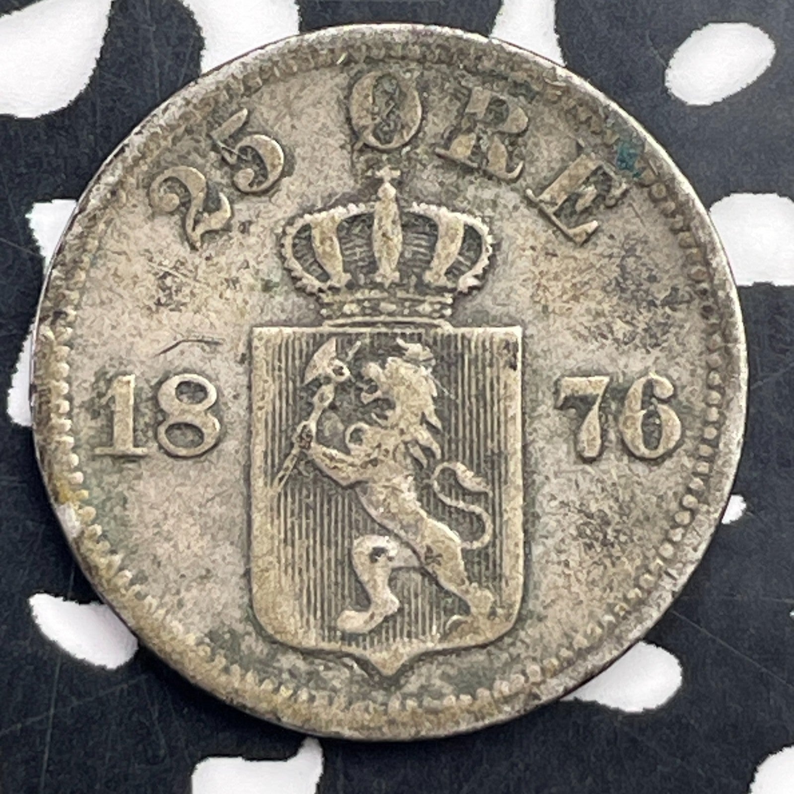 1876 Norway 25 Ore Lot#C1864 Silver!