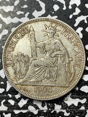 1904 French Indo-China 1 Piastre Lot#JM5102 Large Silver Coin!