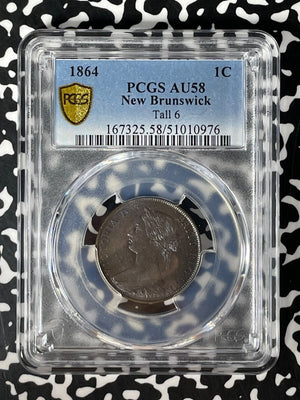 1864 New Brunswick 1 Cent PCGS AU58 Lot#G131 Tall '6' Variety