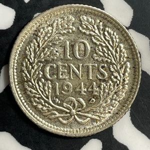 1944-D Netherlands 10 Cents Lot#E7411 Silver! High Grade! Beautiful!