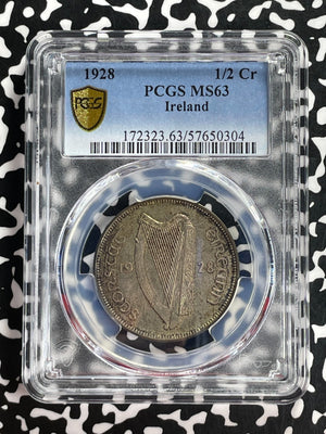 1928 Ireland 1/2 Crown PCGS MS63 Lot#G936 Silver! Choice UNC!
