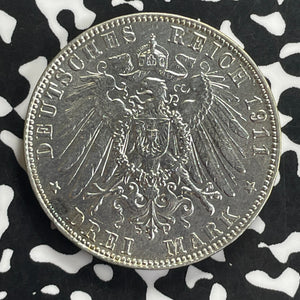 1911-D Germany Bavaria 3 Mark Lot#C0165 Silver! Nice!