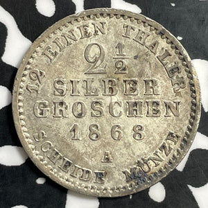 1868-A Germany Prussia 2 1/2 Groschen Lot#E9826 Silver! High Grade! Beautiful!