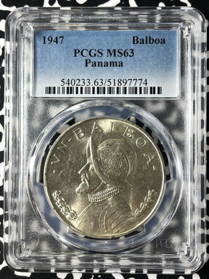 1947 Panama 1 Balboas PCGS MS63 (Many Available) (1 Coin Only) Silver!