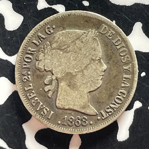 1868 Spanish Philippines 10 Centavos Lot#T4652 Silver!