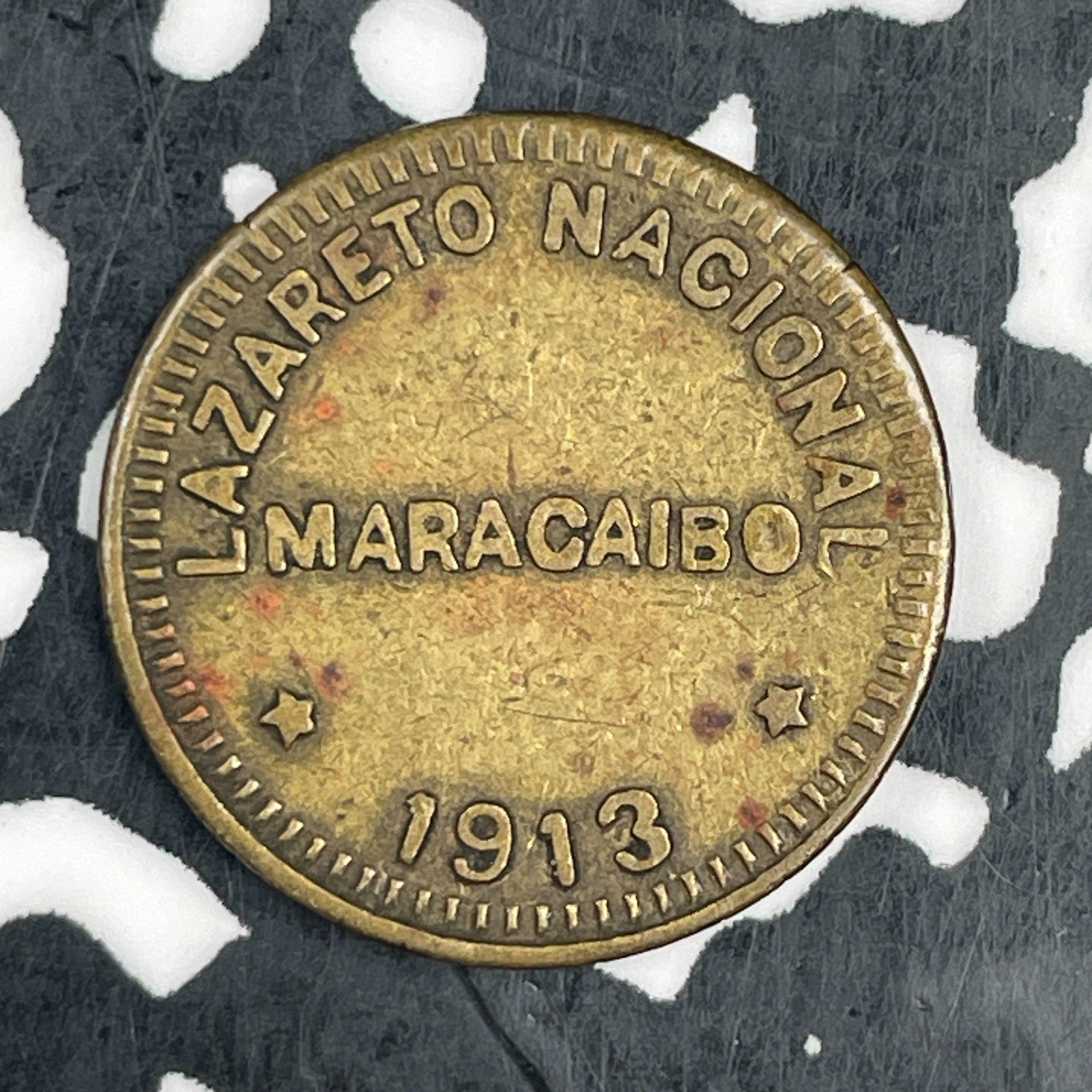 1913 Venezuela Maracaibo Leper Colony 1/8 Bolivar Lot#F7468 Scarce!