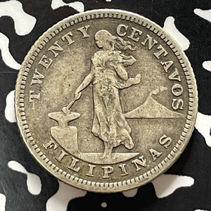 1903-S U.S. Philippines 20 Centavos Lot#T5252 Silver! Better Date