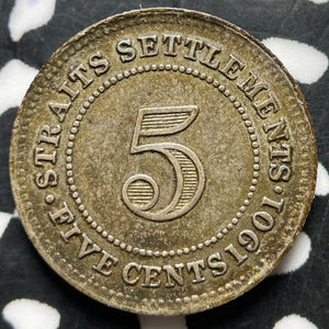 1901 Straits Settlements 5 Cents Lot#JM8990 Silver! Nice!