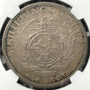 1892 South Africa 5 Shillings NGC AU58 Lot#G8368 Large Silver! Scarce! KM#8.2