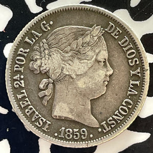 1859 Spain 4 Reales Lot#T3093 Silver! Nice! KM#608.2