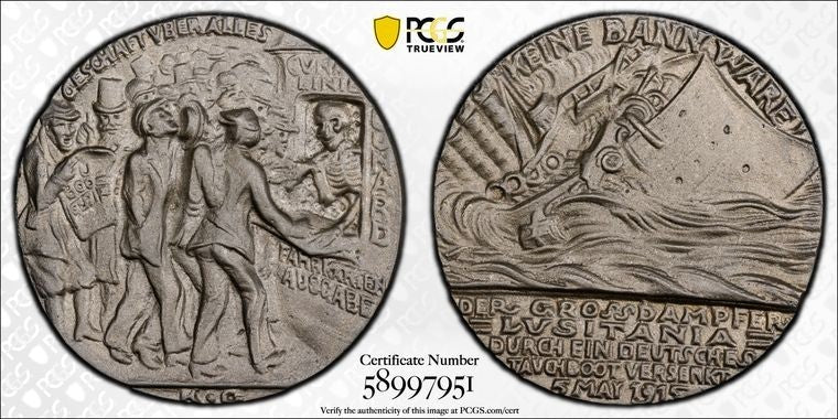 1915 Germany Sinking Of The Lusitania Medal PCGS MS63 Lot#GV4095 British Copy