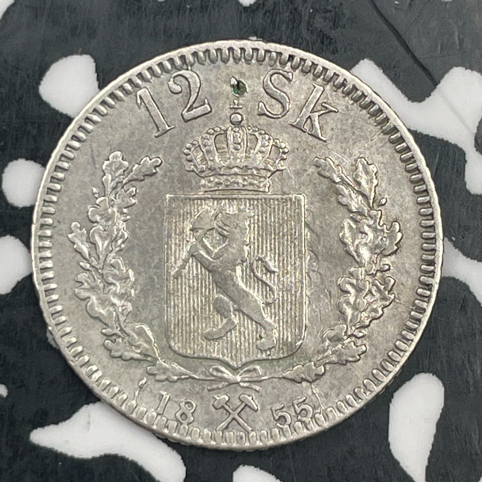 1855 Norway 12 Skilling Lot#F8697 Silver! Cleaned