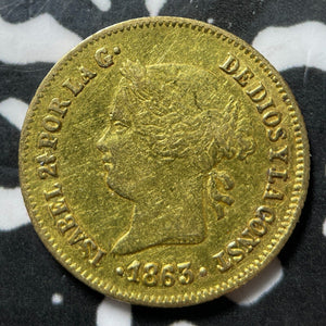 1863 Spanish Philippines 1 Peso Lot#JM7906 Gold! Scarce!