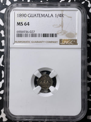 1890 Guatemala 1/4 Real NGC MS64 Lot#G8724 Silver! Choice UNC!