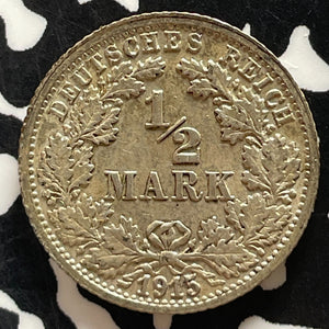 1915-A Germany 1/2 Mark Half Mark Lot#T5162 Silver! High Grade! Beautiful!