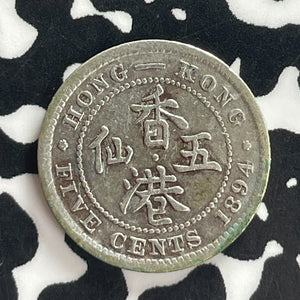 1894 Hong Kong 5 Cents Lot#T7571 Silver! Obverse Corrosion