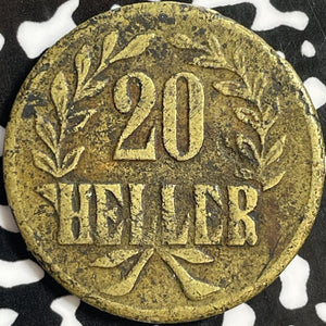 1916-T German East Africa 20 Heller Lot#D9087 Brass