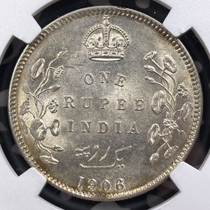 1906 India 1 Rupee NGC MS62 Lot#G9120 Silver! Nice UNC!