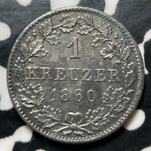 1860 Germany Wurttemberg 1 Kreuzer Lot#E7197 Silver! High Grade! Beautiful!