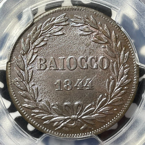 1844-R Papal States 1 Baiocco PCGS MS64BN Lot#G8243 Top Graded! KM#1320