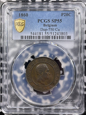 1860 Belgium 20 Centimes Pattern PCGS SP55 Lot#G9317 Top Graded! Dup-750