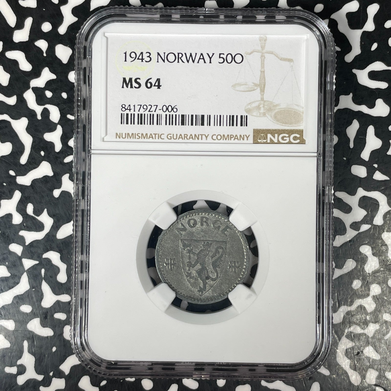 1943 Norway 50 Ore NGC MS64 Lot#G1523 Choice UNC! Scarce Date!