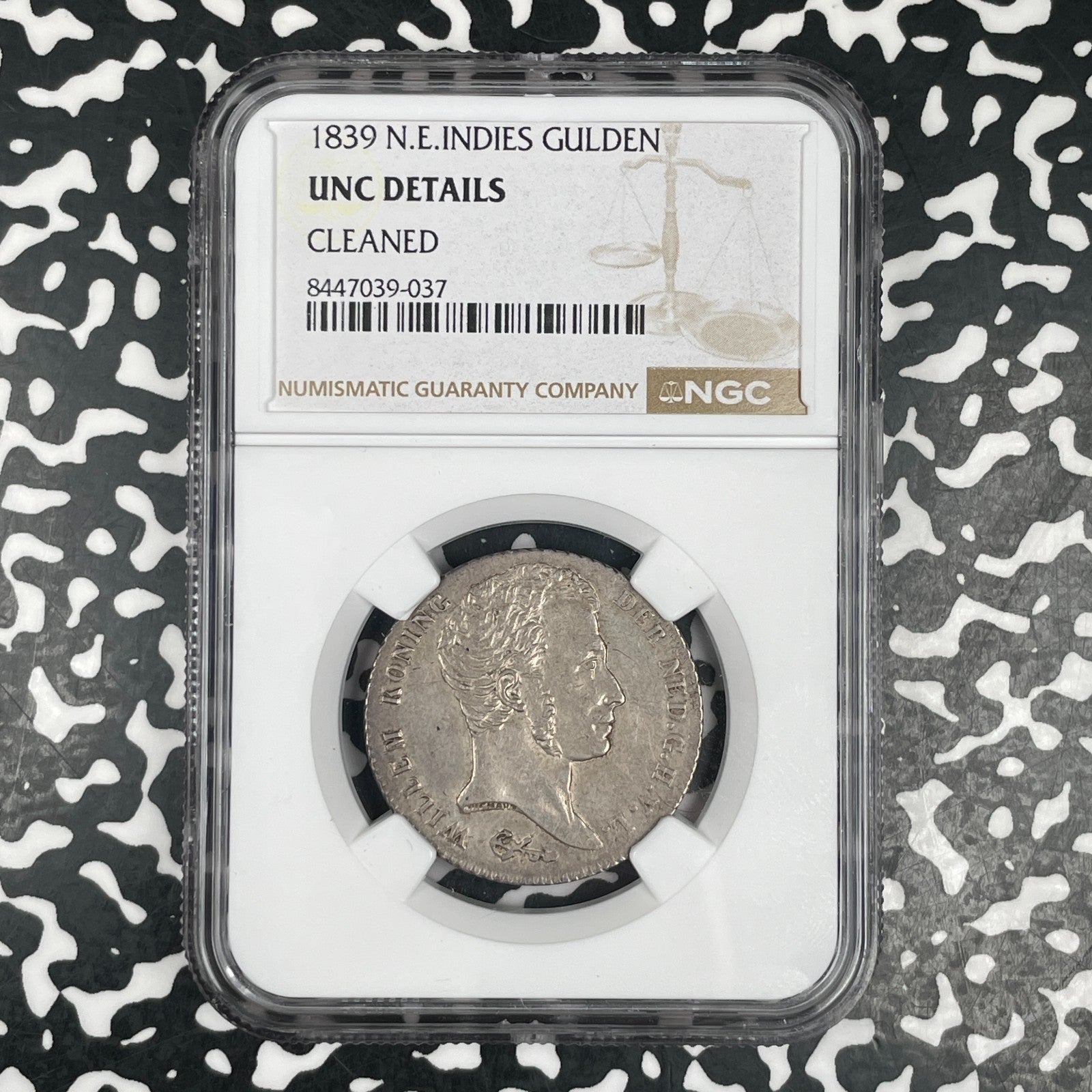 1939 Netherlands East Indies 1 Gulden NGC Cleaned-UNC Details Lot#G3567 Silver!