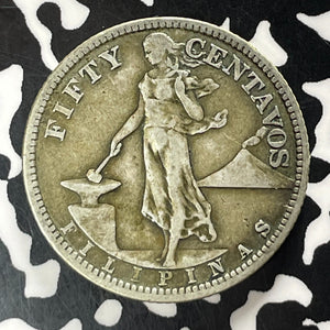 1907 U.S. Philippines 50 Centavos Lot#T5217 Silver!