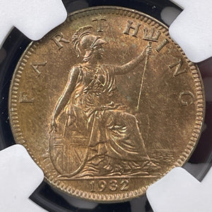 1932 Great Britain Farthing NGC MS65RB Lot#G9125 Gem BU!