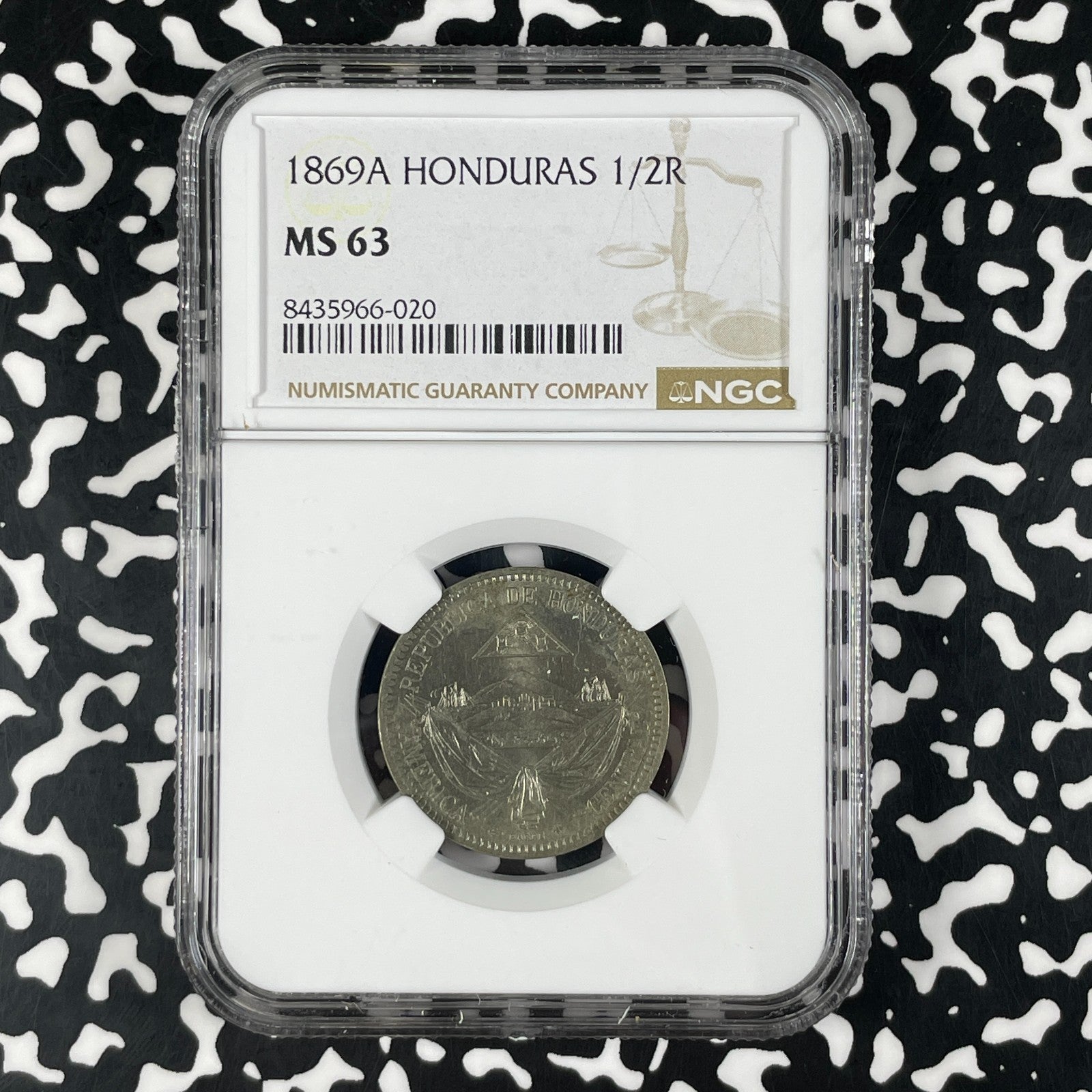 1869-A Honduras 1/2 Real NGC MS63 Lot#G2300 Choice UNC!