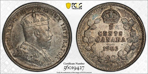 1903-H Canada 5 Cents PCGS AU55 Lot#G041 Silver! Small 'H' Variety